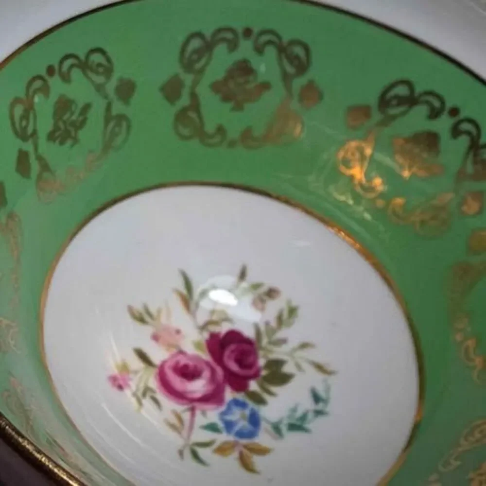 Sutherland Teacup and Saucer Green Pink Flowers Vintage